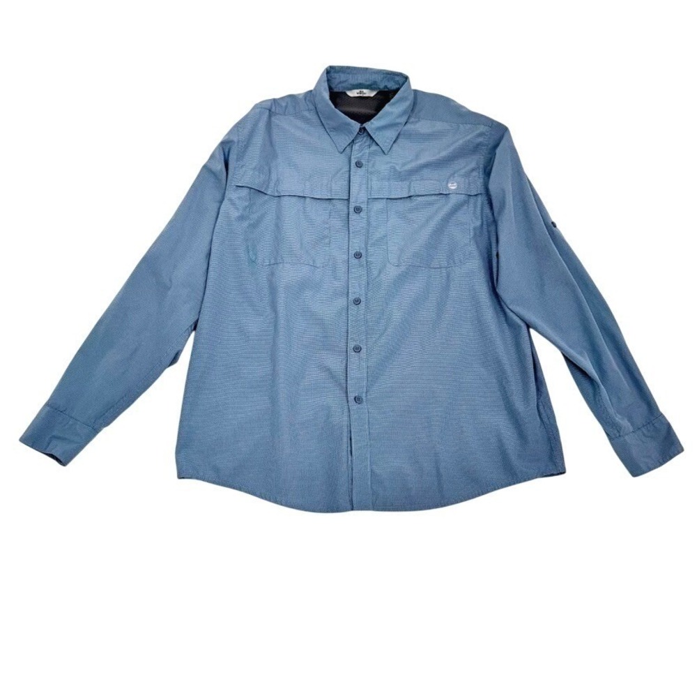 Wrangler Long Sleeve‎ Outdoor Shirt Mens L/G Blue Textured Pocket Button Up